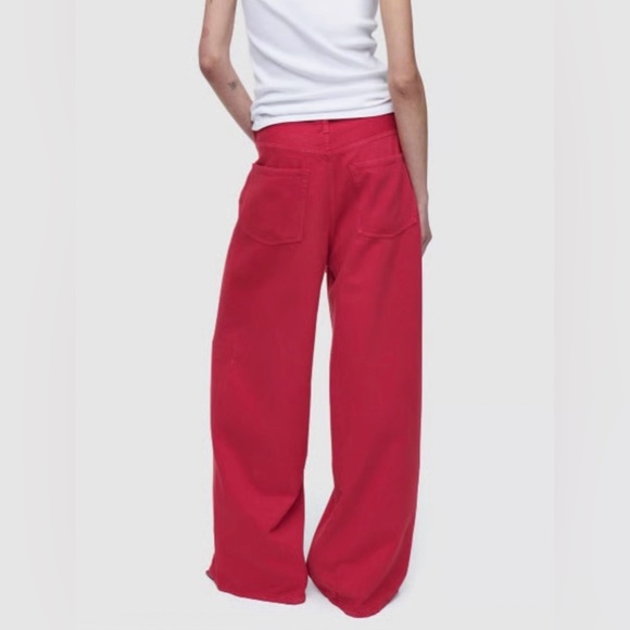 COS Wide Leg Red Drawstring Denim Jean Trousers - Picture 2 of 12